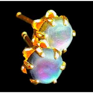 Vintage Unusual Victorian Black Moonstone Buttercup 14K Stud Gothic Earrings